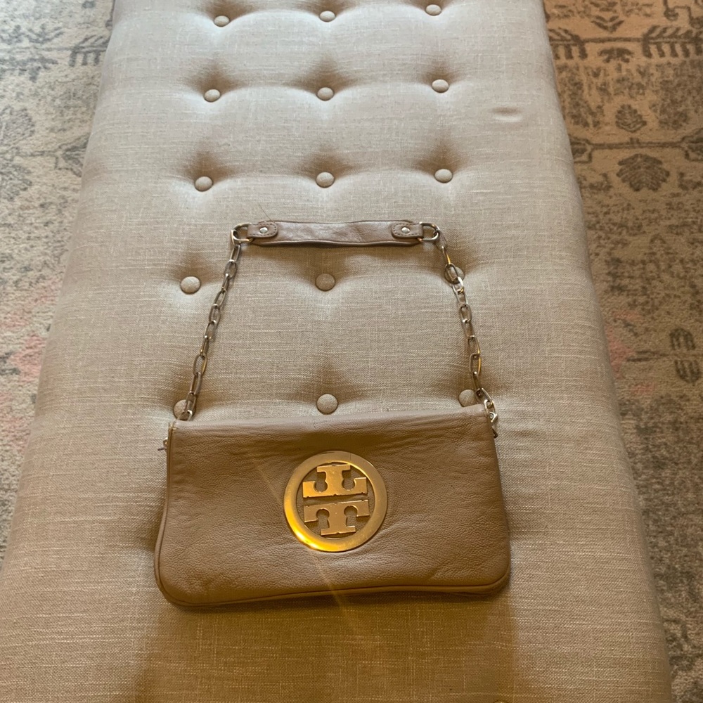Beige Boutique Shoulder Bag Gold Emblem